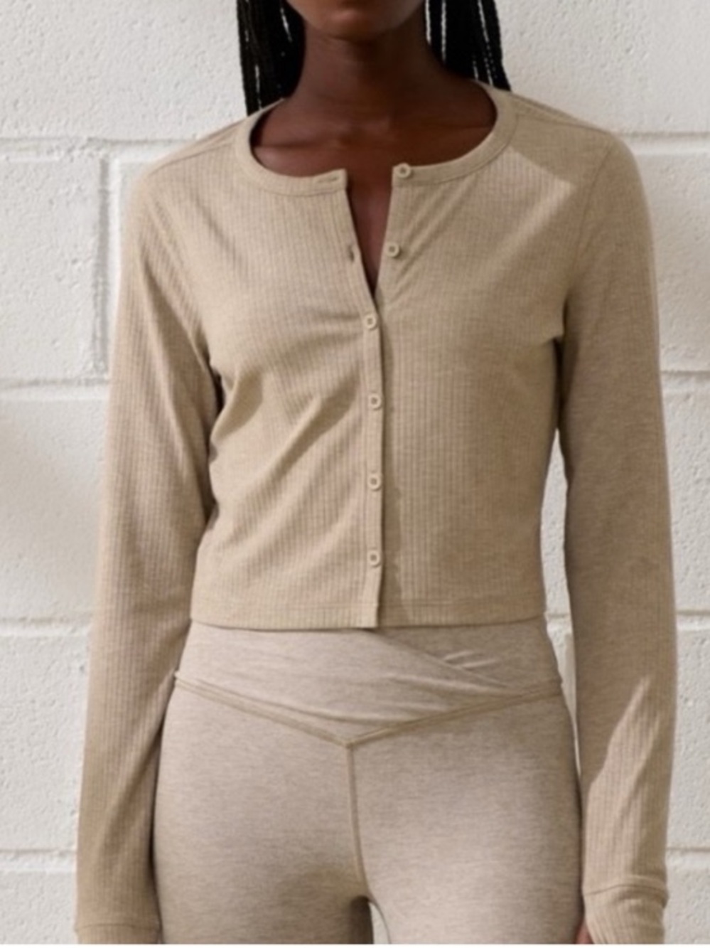 Abercrombie & Fitch YPB Active Rib Tan Button Cardigan Long Sleeve Small
